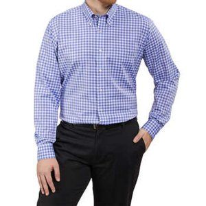 Toscano blue and white plaid button down shirt